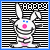 Pixelated bunny with blue eyes and pink nose, arms raised against striped background; text above reads 'HAPPY' on left frame, 'BUNNY' on right frame.