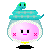 Pixelated character with pink face, green snake coiled on top, and black base, showing four distinct facial expressions.