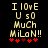 Pixelated text reads 'I IOvE U so MuCh MiLaN!!' with red stars below, animated to shift star positions.