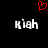 Red pixelated heart symbol above two white 'Kiah' text elements on black background.