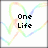 Two side-by-side pixelated images of a rainbow-colored heart outline with black text reading "One Life" on the left and "One Love" on the right.