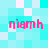 Pixelated pink text 'niamh' repeated four times on a cyan and white pixelated background
