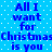 Blue pixelated text repeats 'All I want for Christmas is you' across a dotted background in two vertical
