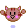Pixelated cat head with pink cheeks and brown stripes, showing multiple expressions and motion effects against a gray background.