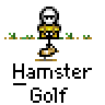 Animated contact sheet of a hamster golf icon showing 19 sequential frames with the hamster character performing golf swings and ball impacts on a grassy background.