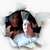 A circular icon shows a woman with long dark hair in a white dress, viewed through a torn paper effect, with subtle animation of the torn edges.