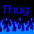 Static pixel art icon featuring blue text and abstract shapes on a black background with a gradient to light blue at the bottom.