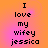 Pixelated text reads "I love my wifey jessica" on a gradient background shifting between orange and pink hues.