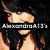 A pixelated image of a woman with long dark hair and bangs, wearing a red top, with overlaid text reading "AlexandraAl3y" and "Suuuper".