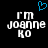 Pixelated text 'rm Joanne KO' in white on black background with blue heart symbol above, two versions side-by-side showing slight pixel differences.