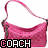 A contact sheet of five animated frames showing a pink Coach handbag with visible texture and strap, each frame displaying the same bag from slightly different angles against a white background.