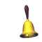 Nine golden bells with brown handles arranged in a on gray background, each bell showing different rotation angles
