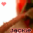 Pixelated image of a person with red hair and brown clothing, featuring the name 'jackie' in pixelated text below.