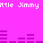 Pixelated text 'little Jimmy' repeats across a bright pink background with purple bar graphs, creating a retro digital pattern.