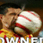 A pixelated image shows a person in a yellow and red striped shirt holding a white and red striped ball, with text elements arranged around the image.
