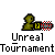 Pixel art icon showing two figures with a red-and-white checkered barrier between them, one figure in green and the other in gray, with text below reading 'Unreal Tournament' in white.