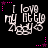 Pixelated text "I love my little zaddy" in white with pink star accents on black background, animated rotation of stars.