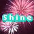 Animated pink and white fireworks burst against a dark background with the word 'Shine' in cyan text overlay.