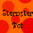 A static image with orange background and red circles, displaying repeated text "Stermster" above "Bot" in pixelated font.