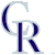 Pixelated stylized 'CR' monogram with light blue outline and dark blue fill on gray background.