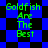 Green text reading "Goldfish Are The Best" on a blue and black checkered background with pixelated animation.