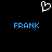 Pixelated white heart symbol above two blue 'FRANK' text blocks on black background.