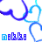 Pixelated blue and cyan heart outlines form a repeating pattern with the text 'niki' in blue and cyan block letters on a white background.