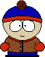 Pixelated cartoon character in blue hat with orange pom-pom and red stripe, brown jacket with red cuffs, beige face showing three distinct expressions