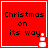 Red square icon with black text "Christmas on its way" and white snowman graphic in bottom-right corner, animated to show snowman's arms moving.
