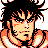 Pixelated 48x48 static icon of a stylized anime character with spiky black hair, orange and yellow facial tones, and visible pixelation artifacts.