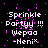 Pixelated text on black background with pink particle effects, showing 'Sprinkle Party!!!' and 'Wepoo -Neni' in white blocky font.