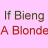 Animated icon with two distinct character portraits and pink text displaying a humorous blonde-to-brunette hair color joke