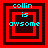 Four identical pixelated display cyan text 'collin is awsome' over red and dark brown nested squares on a red background