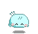 Pixel art character with light blue body and pink cheeks, shown in multiple states including holding a brown heart-shaped object with 'LOVE' text.