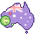 Animated sequence of a purple Australia-shaped icon with Union Jack, white stars, green circle, and red dots changing positions.