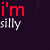 Animated contact sheet of a 4x4 grid showing repeated text "i'm" and "silly" in red and white on dark purple background with rain effects.