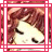 Pixelated image of a character with closed eyes and brown hair, framed by a pink and gray border.