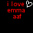 Red pixelated text 'i love emma aaf' on black background with white heart symbol in left view, no heart in right view.