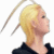 Pixelated profile of a blonde woman with light skin wearing dark clothing against white background, next to black with partial text "the" and "adage"
