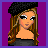 A 6-frame animated contact sheet showing a pixel-art character in different poses and outfits with yellow text phrases on purple backgrounds.
