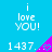 Blue background with white text "i love YOU!" and purple triangular shapes containing small hearts, arranged in a pattern