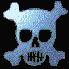 Pixelated skull and crossbones icon with varying states of distortion