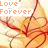 Pixelated image with orange text 'Love Forever' on white background above abstract orange and brown floral shape.