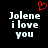 Black background with white pixelated text reading "Jolene i love you" and a red heart symbol above the left side of the text.