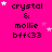 A bright pink background displays repeated text 'crystal & mollie bff<33' with scattered white and pink stars, some of which shift position across frames.