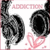 Black headphones with pink heart symbol and 'ADDICTION' text on white background, showing subtle animation changes.