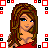 Pixel art contact sheet of a 48x48 animated buddy icon showing three distinct frames with red text and partial character illustrations on white background.