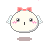 Pixelated character with pink bow, white wings, and blush cheeks in nine expressions including neutral, smiling, winking, and heart-eyed.