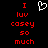 Red pixelated text reads "I luv casey so much" on black background with white heart symbol above.