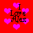 Red background with pink hearts and black text reading 'I Love Alex' in four quadrants, showing animation changes between frames.